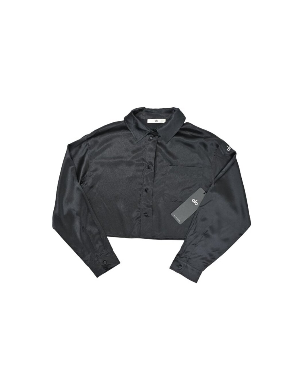 ALO Yoga Silk Luminous Cropped Button Down Long Sleeve in Black